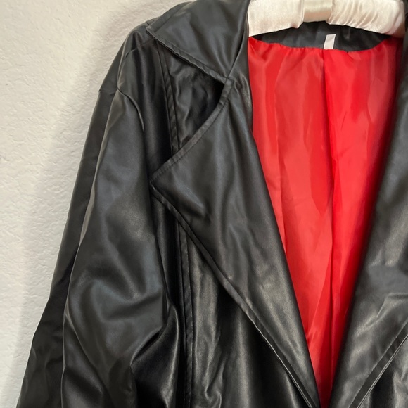 Black Faux Leather Trench Coat Vegan Halloween Gothic Vampire Matrix Punk Sz XXL - Picture 4 of 8